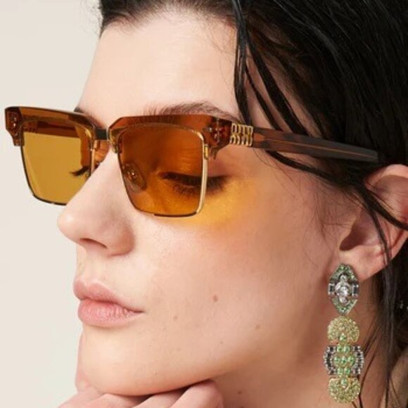 NEW Miu Miu MU10ZS 15T0B7 Caramel Trasparent Yelllow Square Unisex Sunglasses main image 8